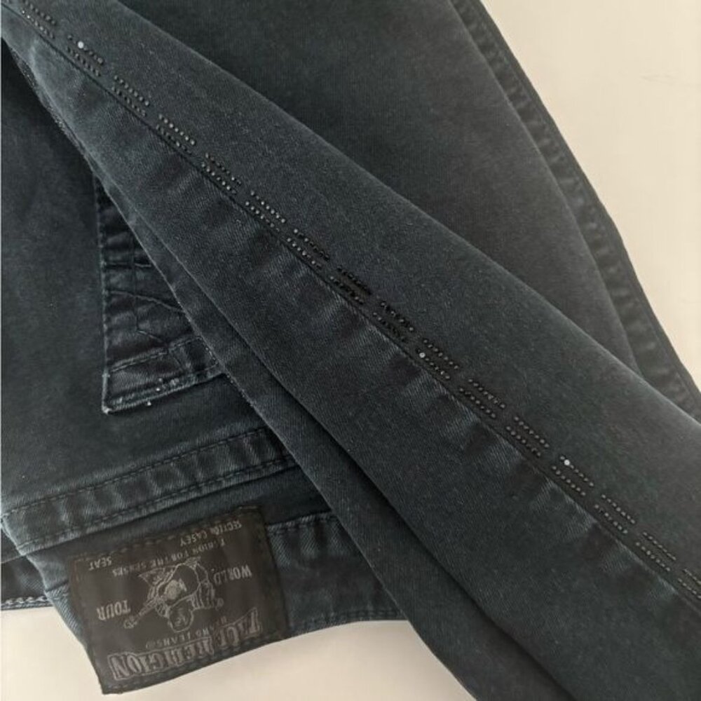 True Religion Jeans 32 Casey Skinny Sequin Low Rise Festival Luxury Streetwear - Picture 11 of 12
